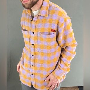 Dickies x Opening Ceremony Tweed Long Sleeve Button Up Shirt in Lilac and Gold.